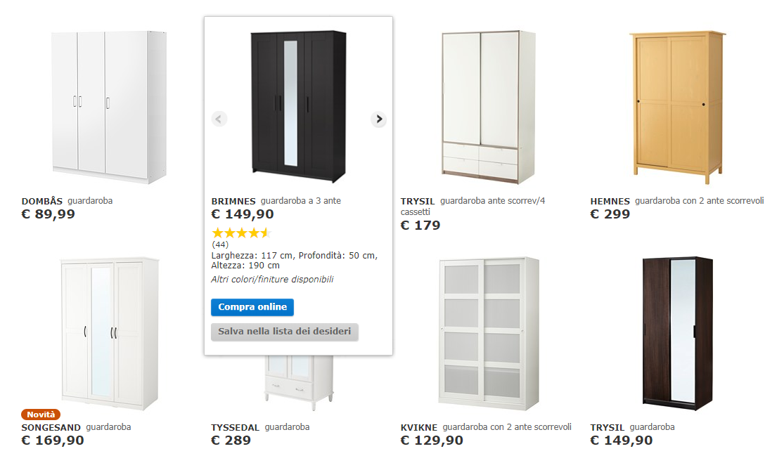 ux lista prodotti ecommerce Ikea